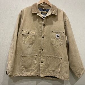 Vintage Carhartt C02 Duck Chore Coat Blanket Lined Made USA Distressed XL